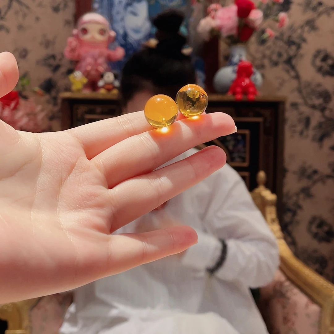 琥珀耳饰18K金镶嵌耳饰