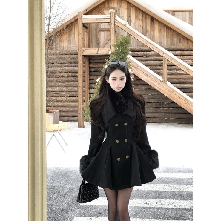 秋冬季富家千金感名媛收腰长袖呢子大衣独特绝美外穿毛呢小外套女