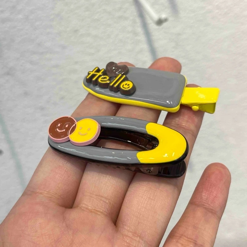 【小魏总珠宝】韩风黄色笑脸发夹49*18-51*17mm（一对）