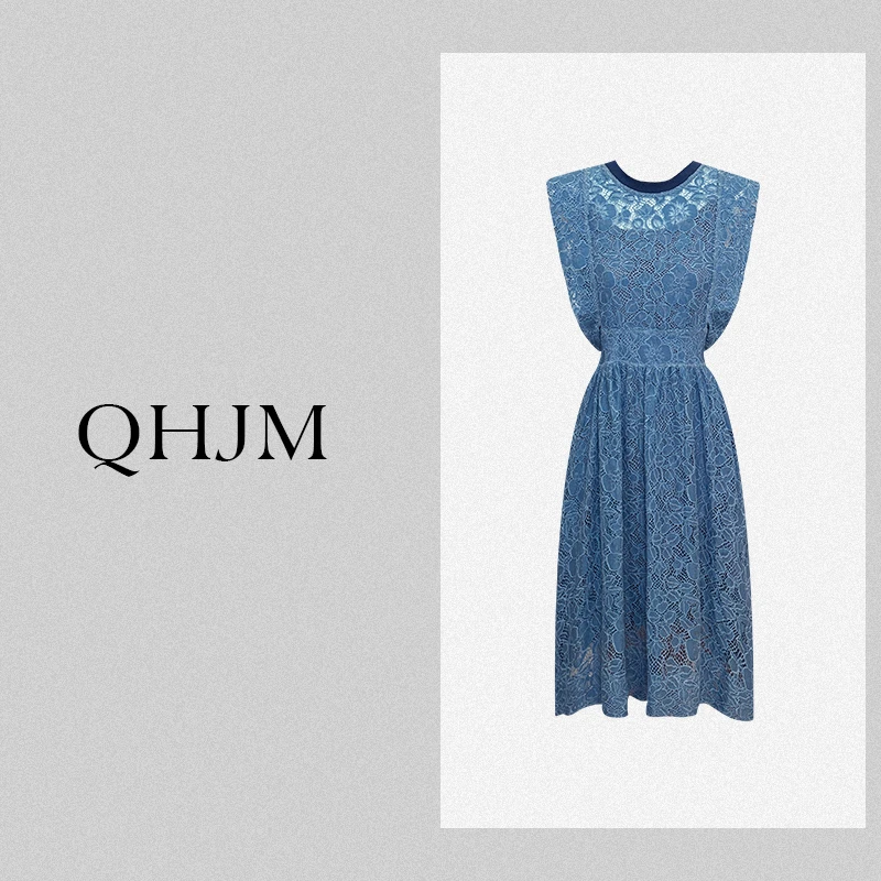 春季新款无袖连衣裙2025新款女装收腰显瘦减龄镂空蕾丝裙气质裙子