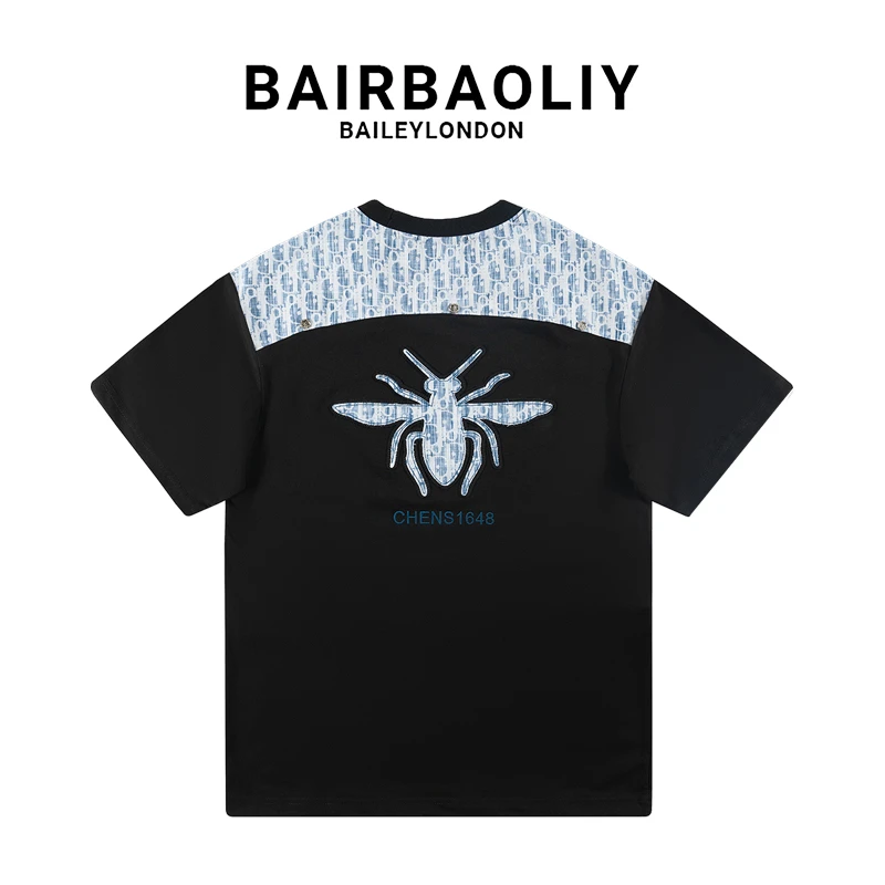 BAIRBAOLIY高奢品质字母提花刺绣蜜蜂拼接插肩短袖T恤新款男装