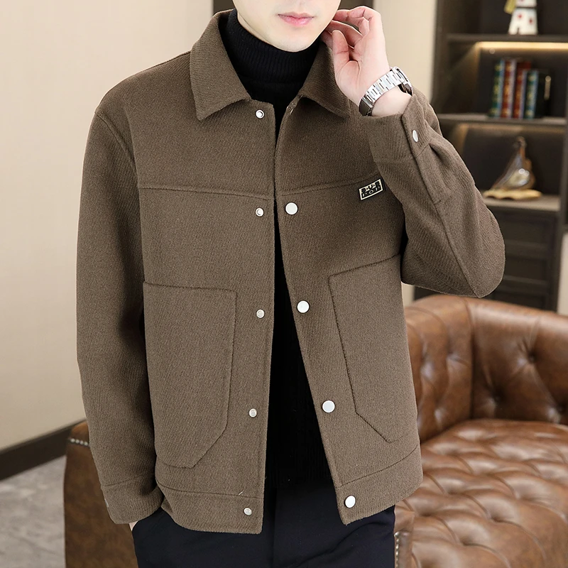 男款双面呢毛呢大衣秋冬新款商务修身外套休闲宽松保暖上衣