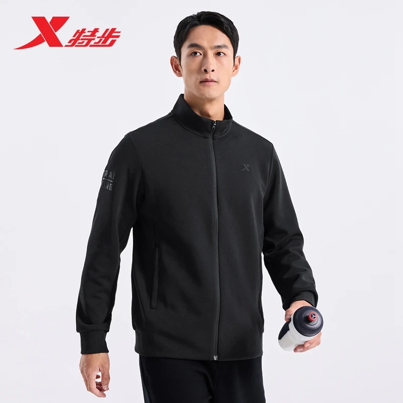 特步针织卫衣外套男士秋季新款连帽拉链套头衫上衣男976329060119