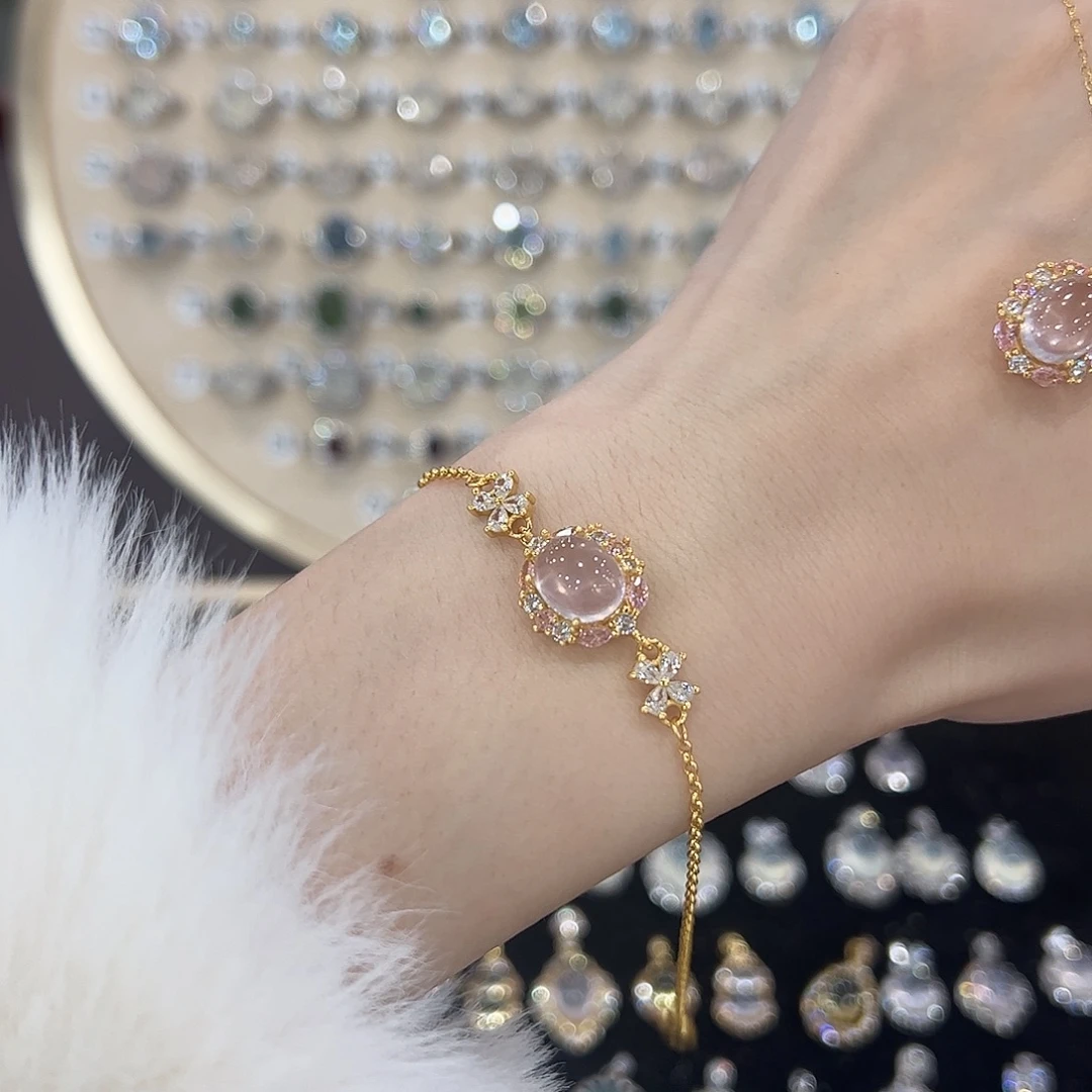 诗***，芙蓉石手链银S925镶嵌