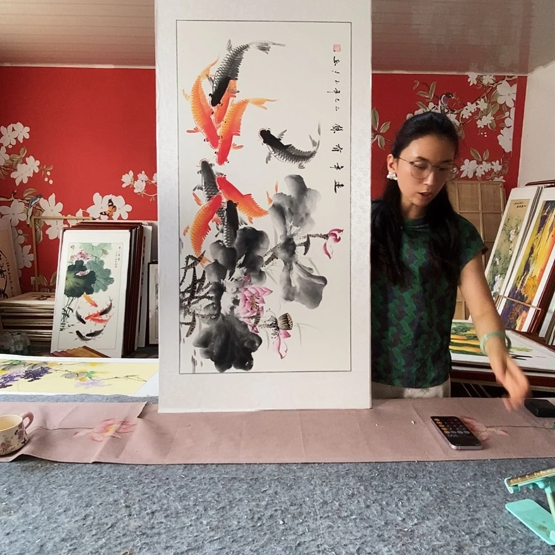 顺***然国画手写手绘带框包邮62✖️122国画作品