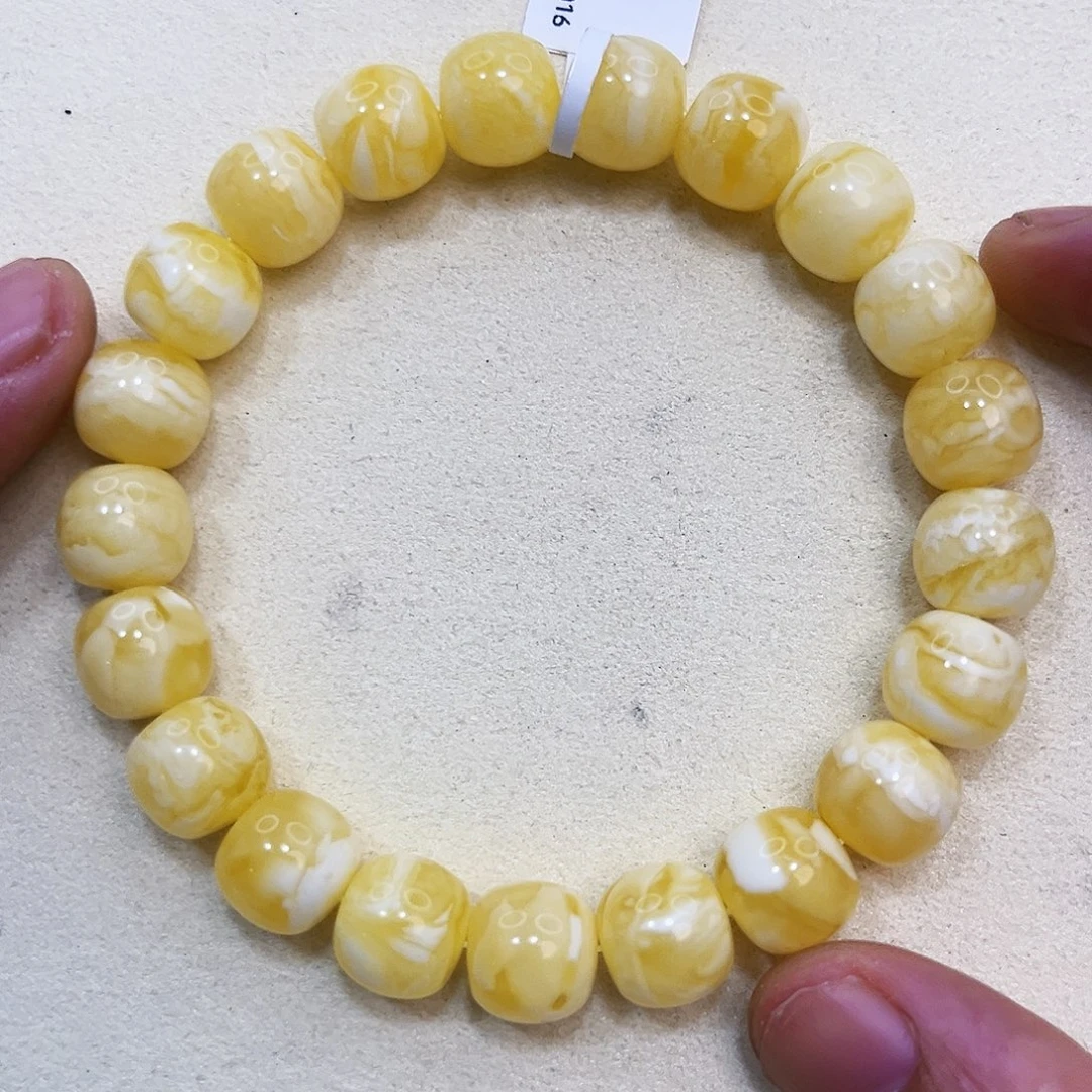 用***5琥珀未镶嵌裸石11mm虎皮老型手串