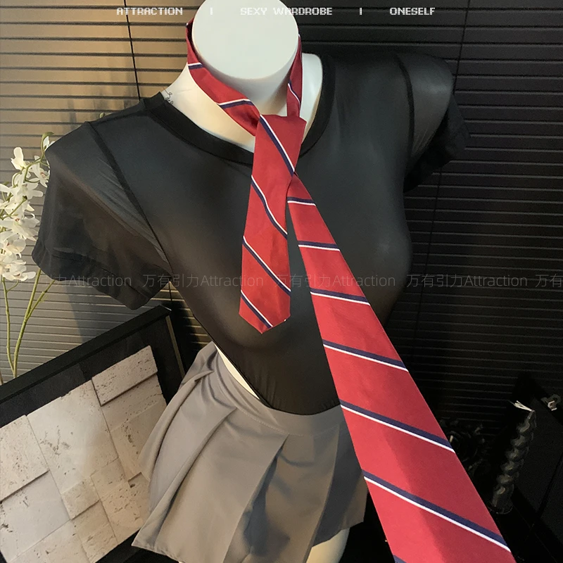 万有引力【JK辣妹】性感制服半透紧身连体衣百褶裙辣妹风日系cos