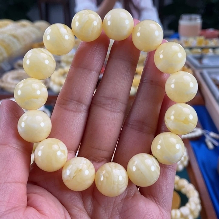 琥珀未镶嵌珠宝奇石15同料白花蜡圆珠