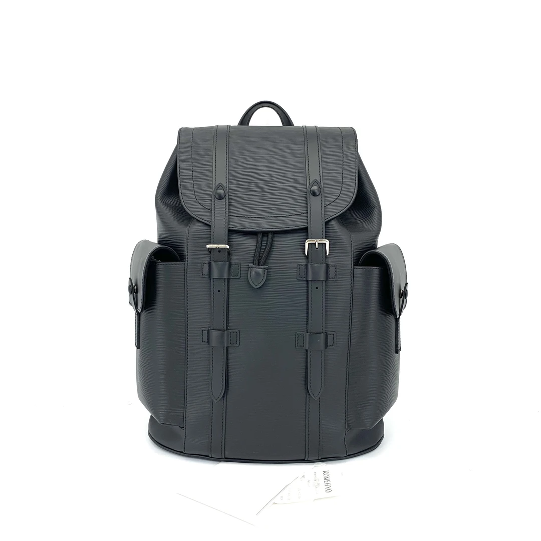 99新 LouisVuitton/路易威登 黑色水波纹Christopher双肩包 38/44