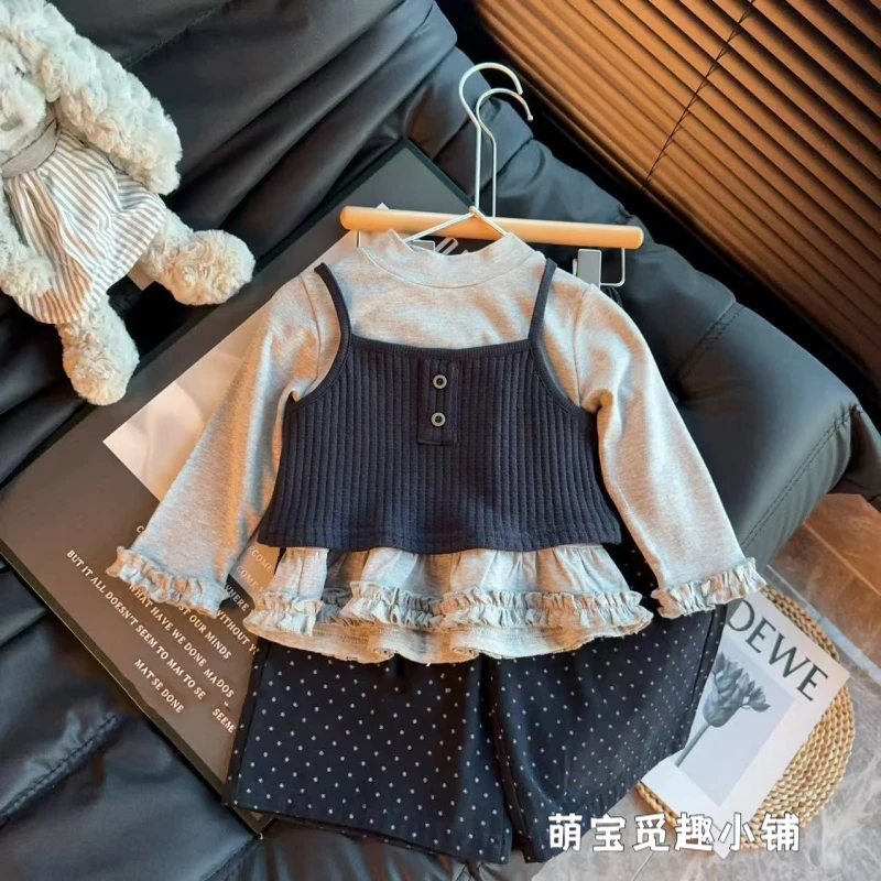 2025新款三件套秋季上新儿童马甲打底裤子套装春秋时尚长袖洋气潮