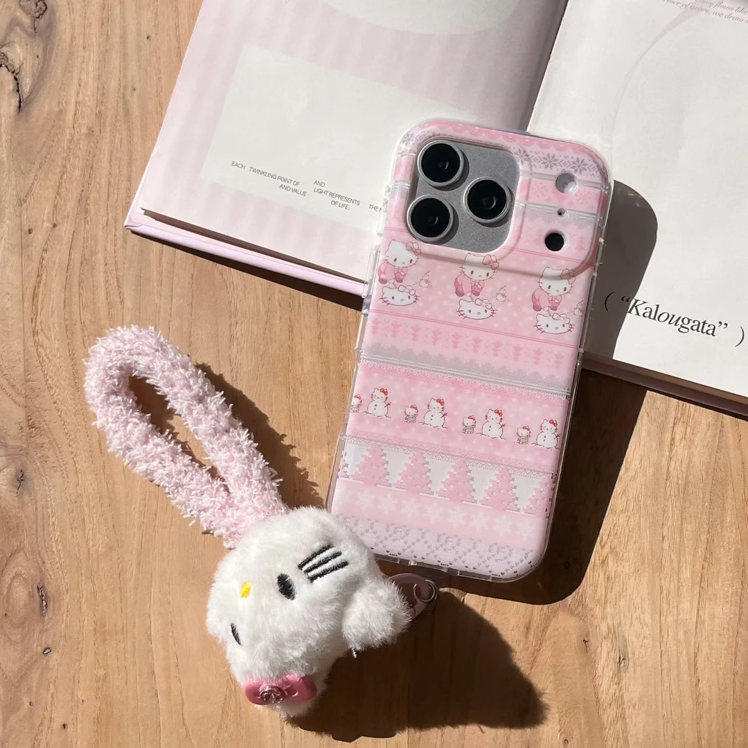 可爱粉色费尔岛kitty双层手机壳适用苹果iPhone17/16/15/14pro