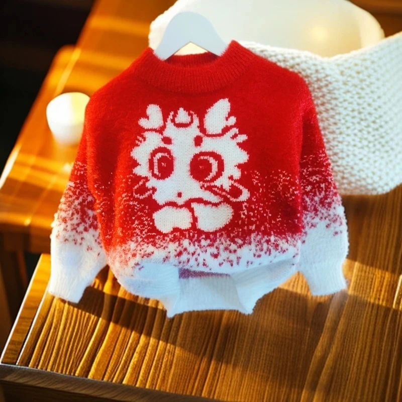 加厚卡通动漫洋气针织衫毛衣撞色图案厚款冬季