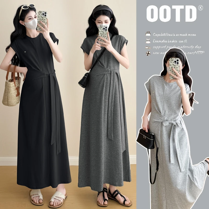 孕妇装夏装新款时尚潮妈孕期穿搭显瘦短袖夏季孕妇夏季半身裙套装