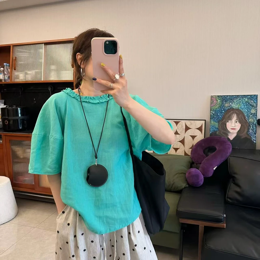 【蒂芙尼】小小推荐 夏季韩系木耳边系带领宽松减龄百搭衬衫