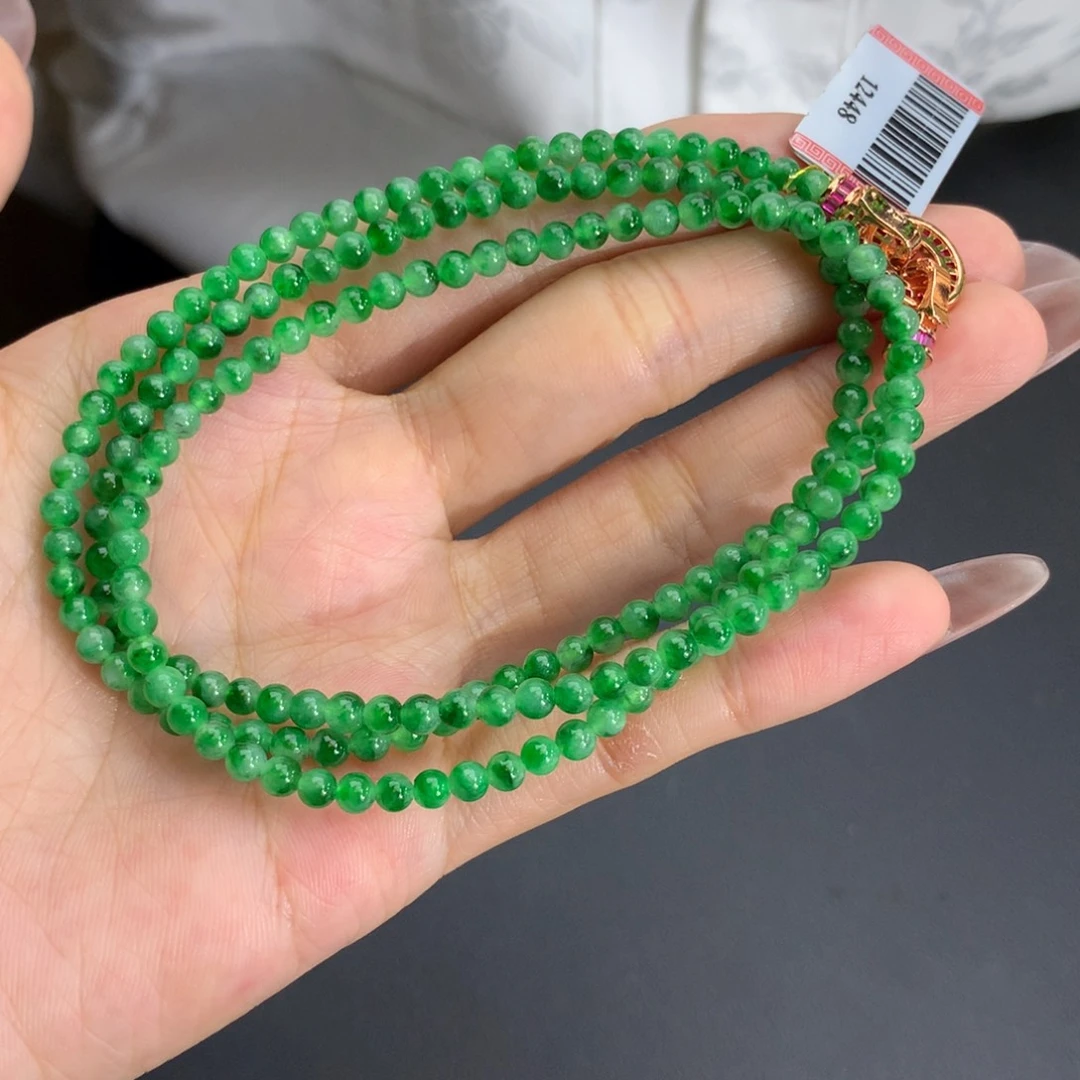 翡翠未镶嵌手串卡3.6冰胶飘绿花项链