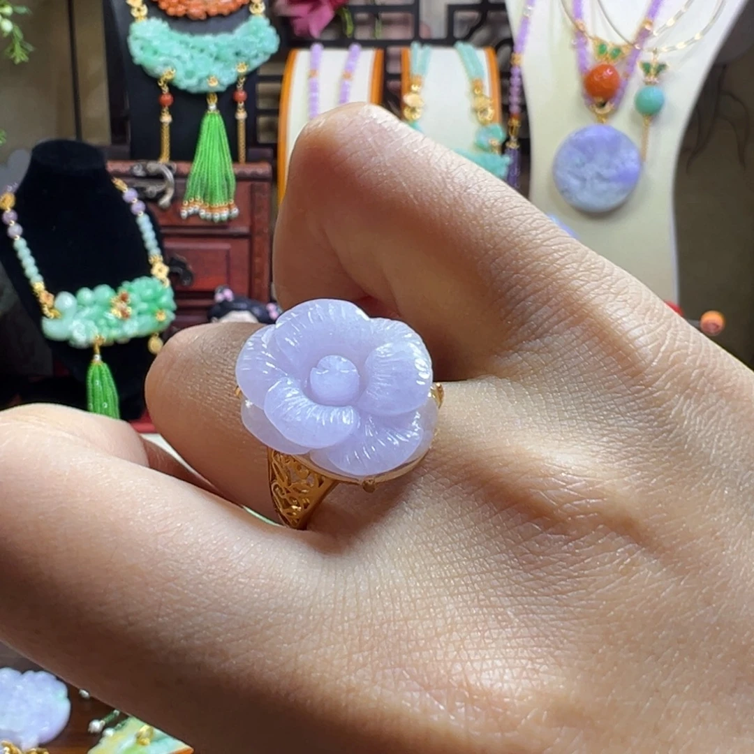 翡翠未镶嵌毛衣链紫牡丹