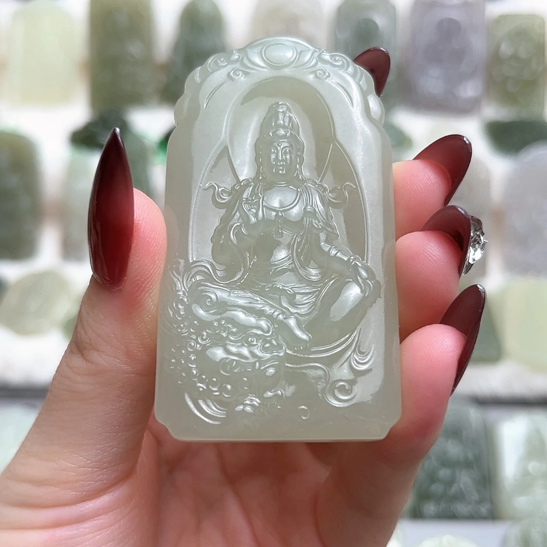 和田玉未镶嵌颈饰文殊菩萨生肖兔守护
