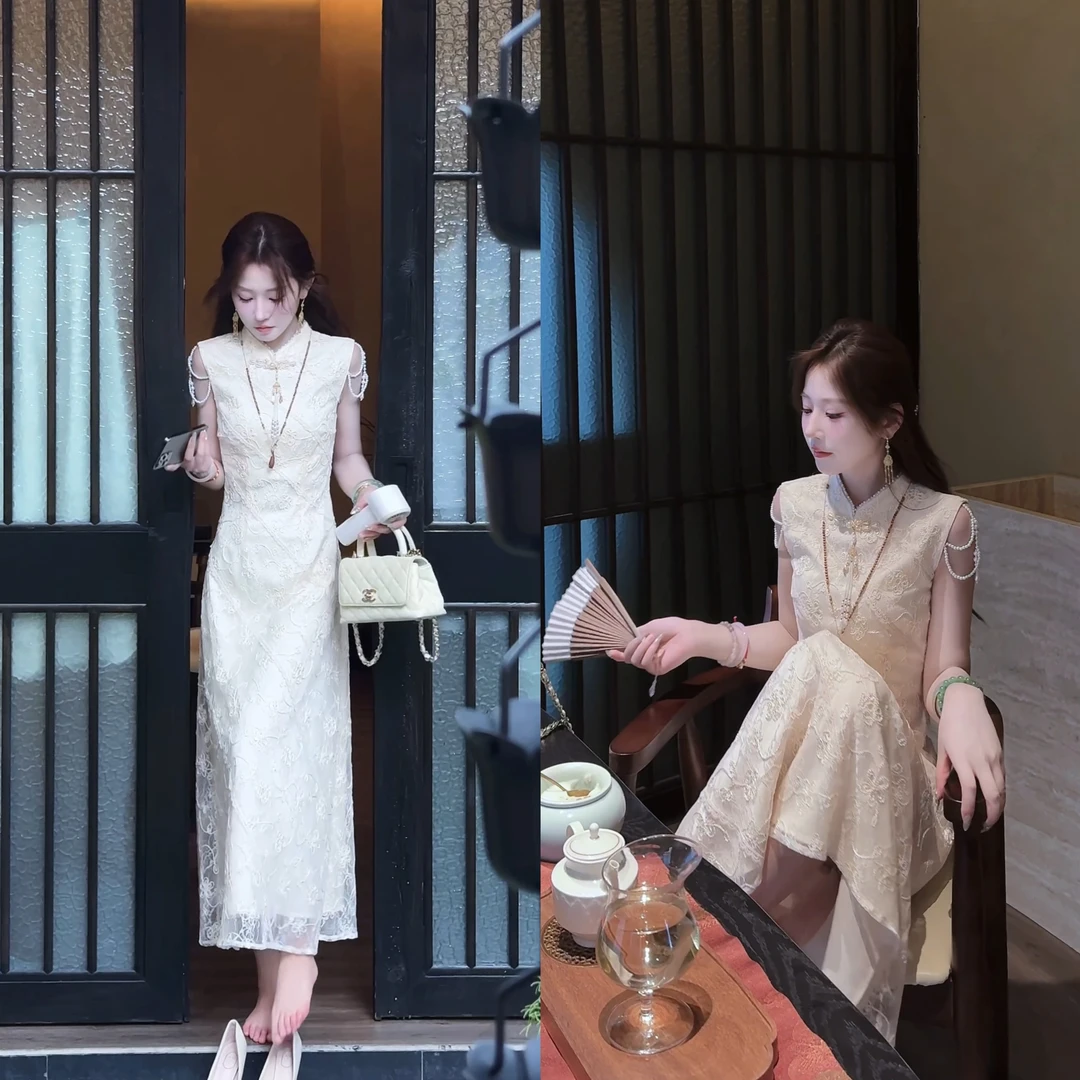 【婷婷】《意难平》重工刺绣可拆卸肩链旗袍 TTH2SX685