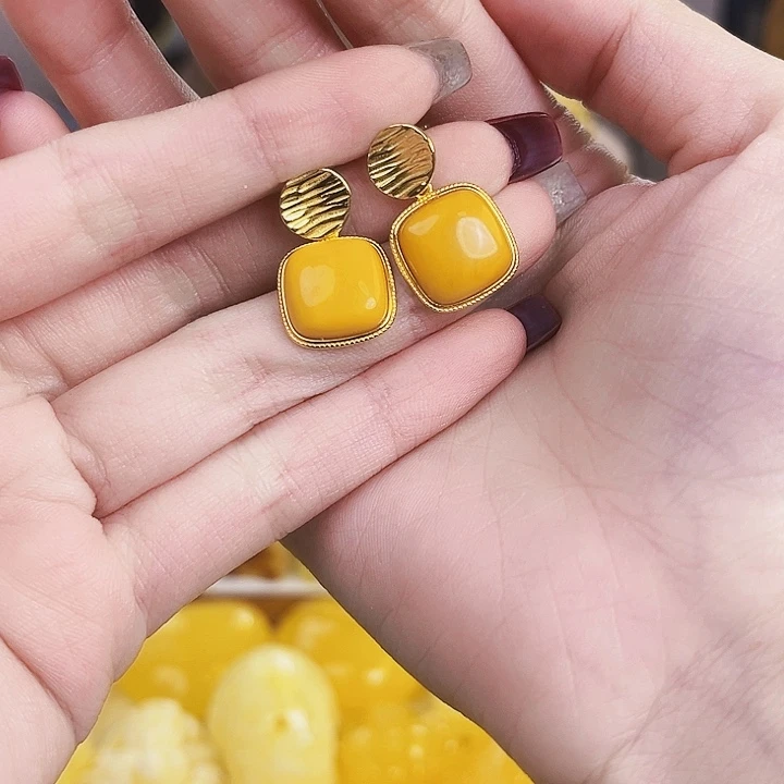 未镶嵌琥珀裸石方糖耳钉