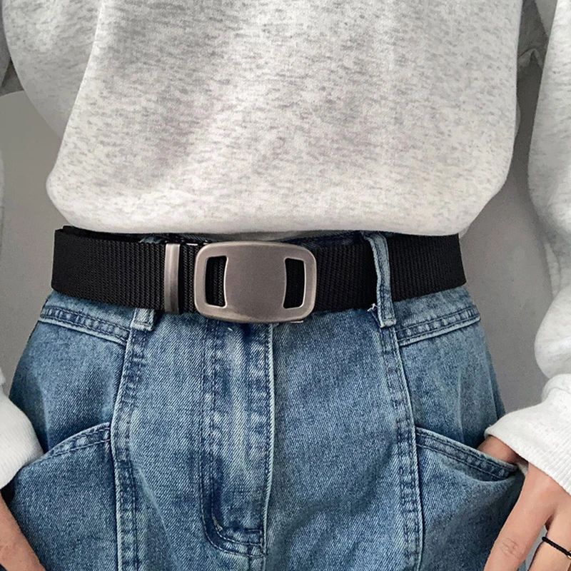 自动扣腰带男士休闲帆布年轻人军训裤带百搭尼龙编织免打孔皮带女