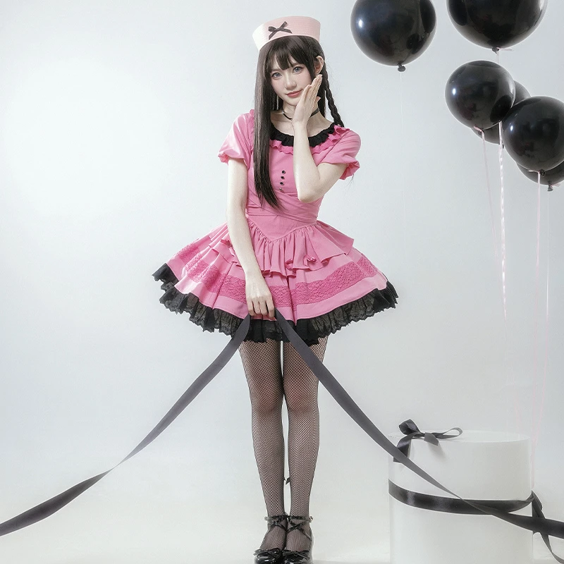 【恋语呢喃 op】withpuji原创设计 sweet黑粉短袖连衣裙夏lolita