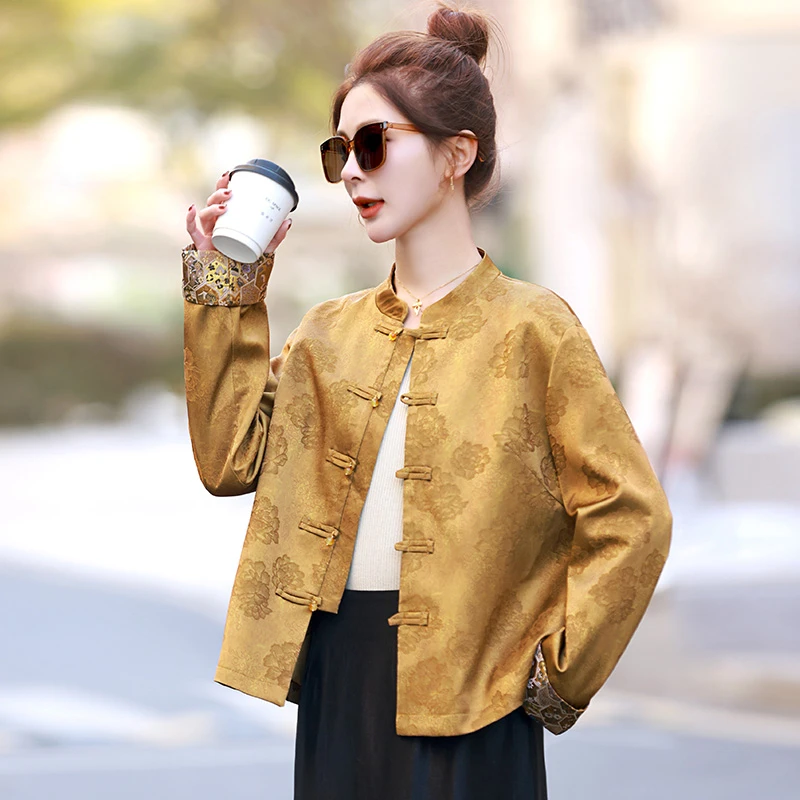 新中式国风外套春秋唐装古风气质新款中国风提花短款休闲百搭上衣
