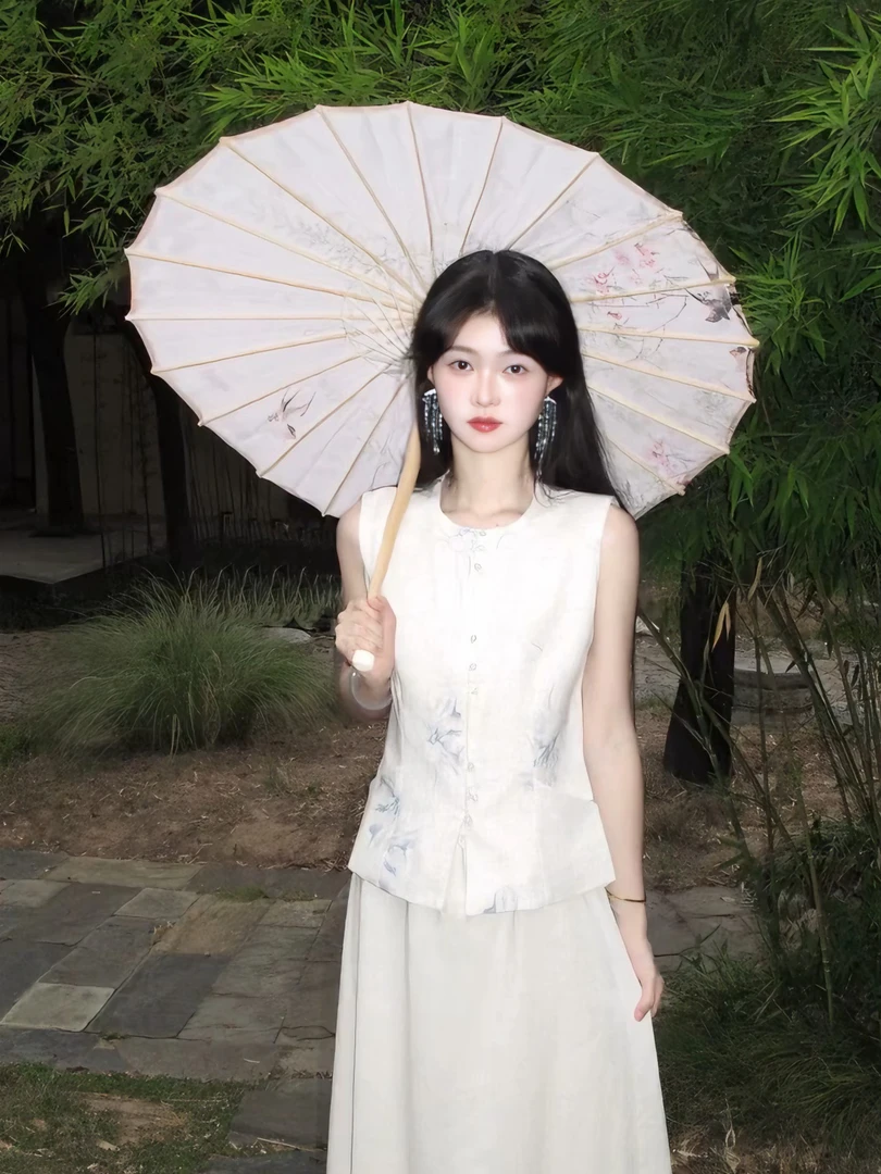 2025夏季新款中国风时尚穿搭新中式气质上衣高腰显瘦半身裙两件套