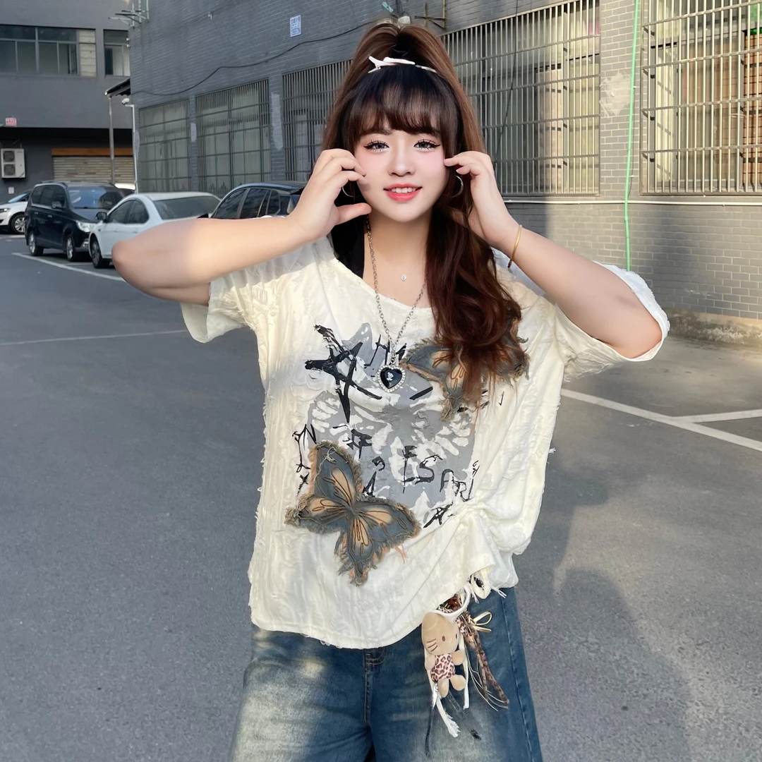 HI/小美很忙【枯叶蝶】 大码女装 时尚百搭弹力T恤短袖WLL344