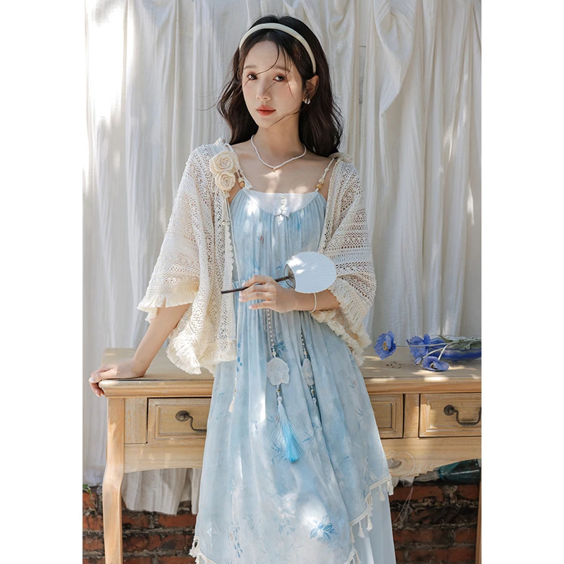 GUIG财阀千金女装女装中国风洛丽塔改良汉元素披肩吊带裙套装民族