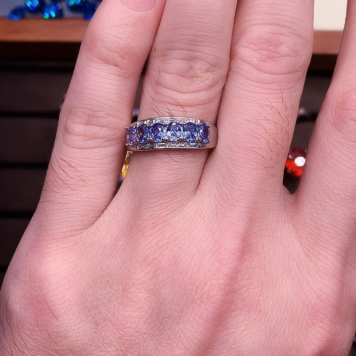 蓝宝石戒指银S925镶嵌矢车菊