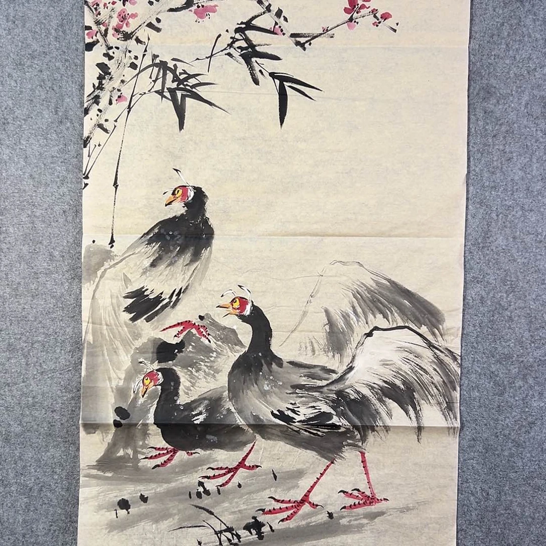 国画525 花鸟在树丛的顶端鸣叫叫声响