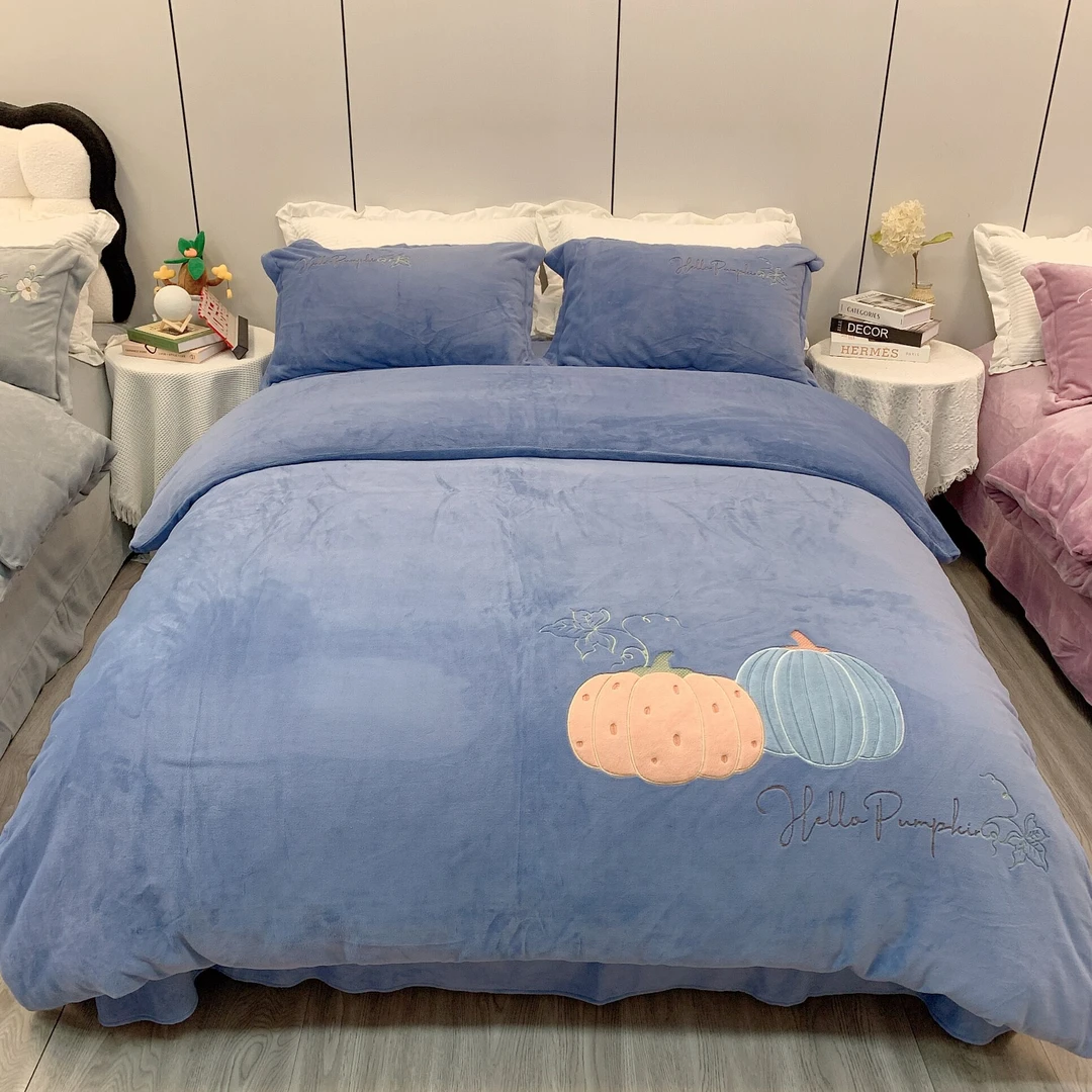 雪京 现货  冬季加厚加绒牛奶绒贴布绣柔软四件套 宝宝绒四件套
