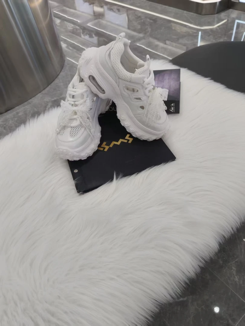 休闲风增高老爹鞋镂空时尚休闲鞋系带擦色皮浅口深口中跟