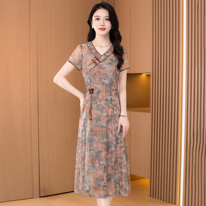 2025新款改良旗袍优雅新款气质时尚大气收腰连衣裙19963-LDD