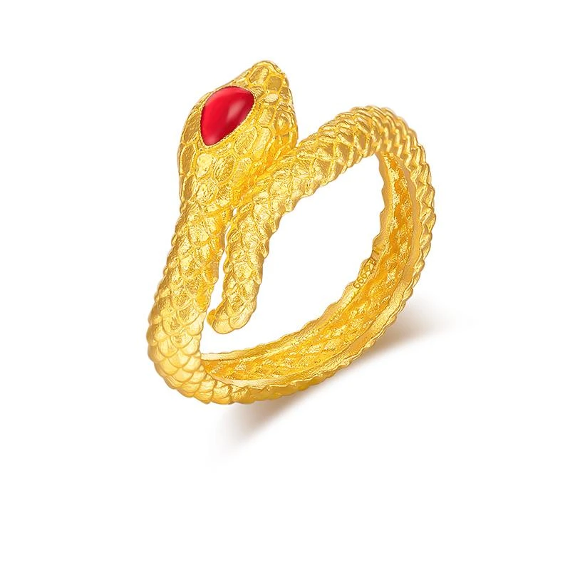 福满圆珠宝 足金 古法复古灵蛇戒指