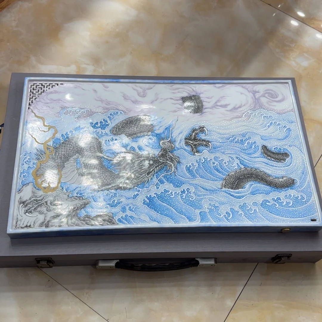 派*星粉彩龙纹高端陶瓷大茶盘