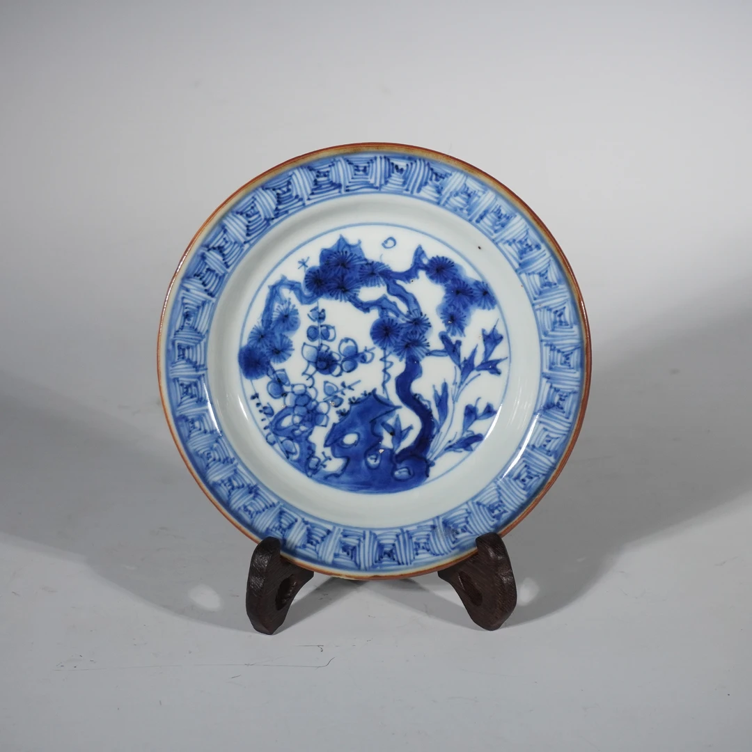 Lot 20203 明晚期 青花岁寒三友盘【古董拍卖】