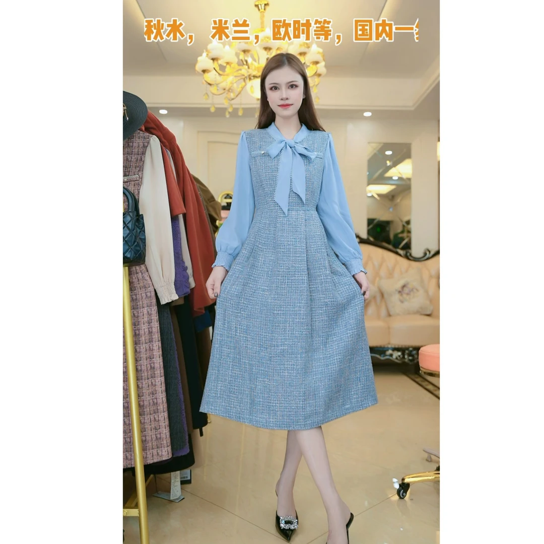 梦想服饰连衣裙2024新款女爆款妈妈长袖阔太太高贵洋气1042