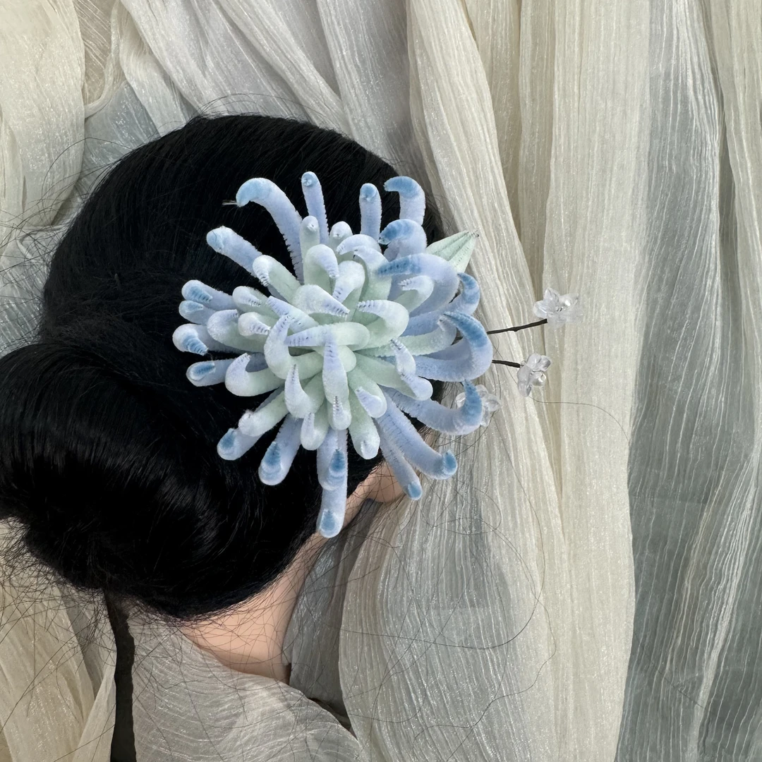 （听月专属）大麦吖古风发饰汉服绒花发簪 手工制作默认微瑕
