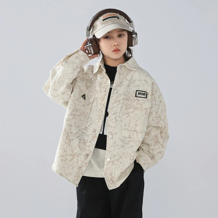 休闲百搭春秋2025新款中大童韩版时尚贴标翻领衬衫外套/KK6269 u