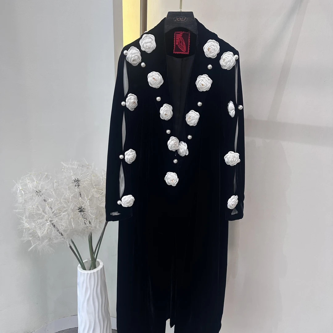 XXJ 琉璃 黑色长袖法式精致气质小香风连衣裙