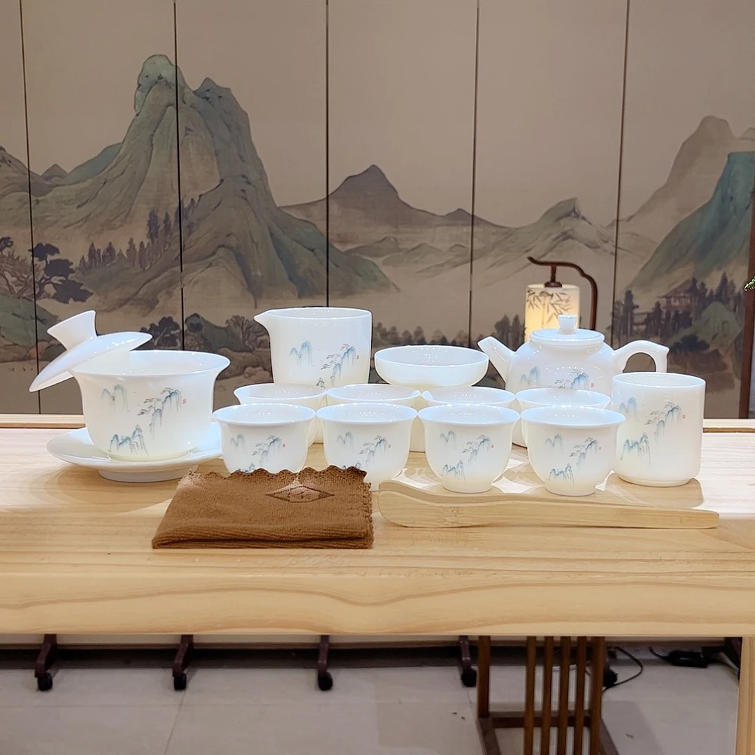 【都彩】高山流水羊脂玉瓷16头