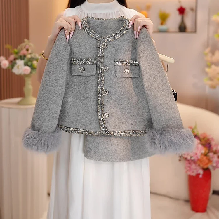 2025秋冬季新款韩版女童夹棉小香风套装中大童时尚外套短裙两件套