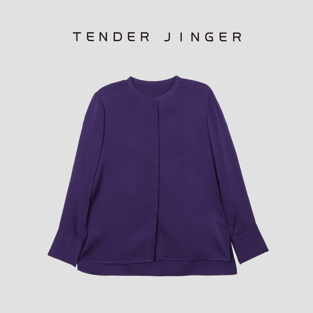 Tender Jinger【专柜】2024春圆领蓝色百搭简约真丝衬衫T41JMJ75003