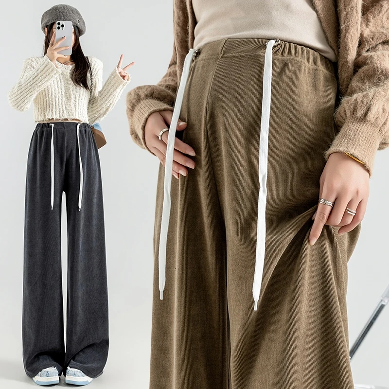 孕妇装猪鼻扣阔腿裤春季新款孕后可穿抽绳直筒裤春秋韩系高级长裤