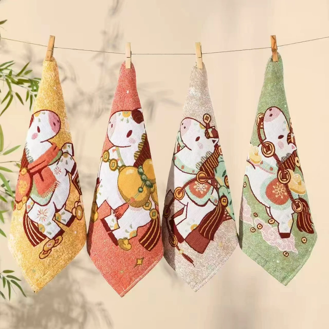 【四条装】祥马驮福,四季焕彩卡通高端轻奢纯棉超柔亲肤加厚方巾