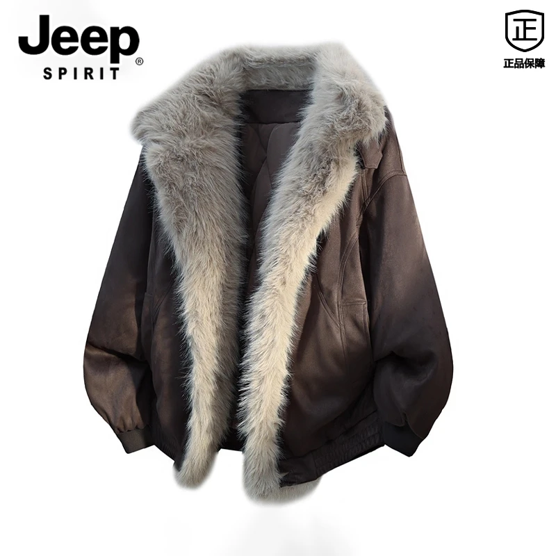 JEEP吉普美式复古座山雕棉服2025新款男秋冬宽松时尚毛领情侣外套