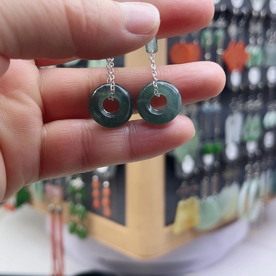 翡翠银S925镶嵌耳饰精美