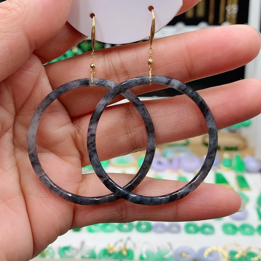 翡翠耳饰18K金镶嵌的