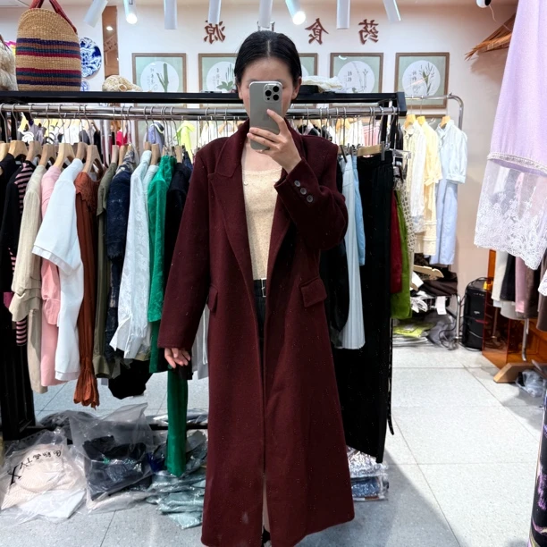 秋冬新款高端长款大衣西装领女装